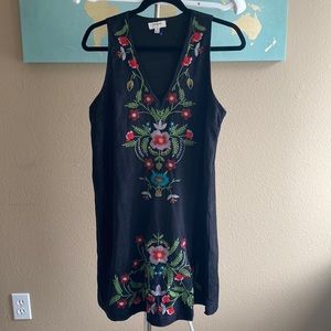 Umgee dress embroidered black w colorful floral suede sleeveless -FEW DAYS ONLY!
